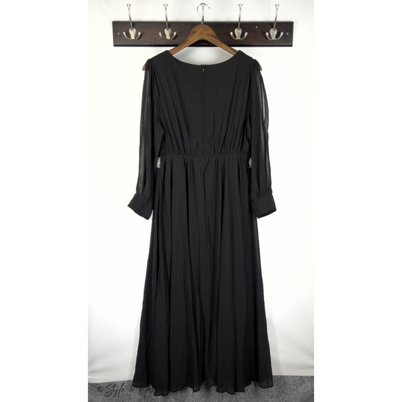 Women's Black Evening Gown Chiffon Beading Sheer Ethereal Luxe Dress Size 18 - Picture 8 of 8